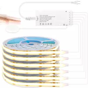 12V 웜화이트 COB LED 스트립 라이트 키트-6pcs 3.3FT 자체 접착식 디밍 가능한 터치 센서 스위치 우드