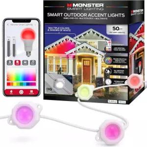 몬스터 스마트 영구 실외등 50피트 36개의 LED 처마 조명 RGB+IC+WW 날씨 및 방수 기능 앱 음성 제어