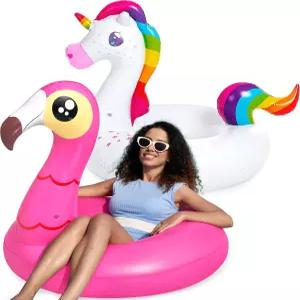 JOYIN 2팩 플라밍고 유 수영장 풍선 튜브 파티 장식 여름 휴가 레이크 비치 플로티 수영 링 성인 및 를