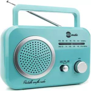 라디오 청록색/실버 홈 빈티지 휴대용 레트로 클래식 AM/FM 내장 스피커 폰 잭
