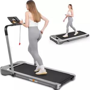 THERUN 워킹 패드 러닝머신 책상 밑 30마력 가정용 휴대용 2대 핸들 바가 있는 8인치 넓은 벨트 앱 연결 시