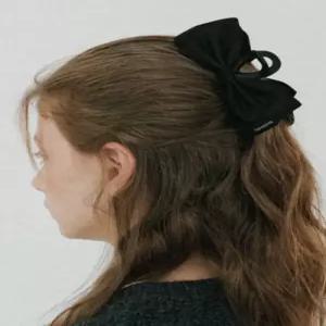 카인더베이비 cozy bow ribbon hair claw - black 25FW