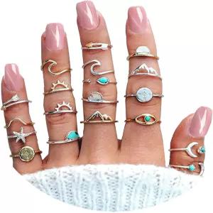 CSIYANJRY99 9PCS 보호 반지 여성용 0대 선물 트렌디한 물건 파도 나침반 스타킹 스터퍼 스태커블 세트