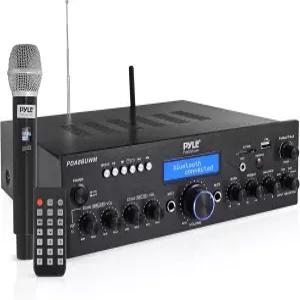 Pyle 무선 마이크 블루투스 200W 전력 듀얼 채널 스테레오 오디오 수신기 USB AUX 입력 에코 컨트롤 RCA