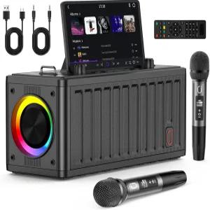 JYX 노래방 기기(무선 마이크 2개 ) 휴대용 블루투스 스피커 홈 파티용 LED 조명이 있는 PA 시스템 생일