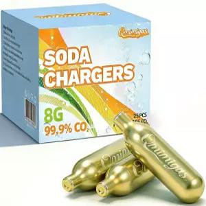 탄산 제조업체 셀처 워터 카트리지용 Qgas 8g CO2 사이펀(25개)과 호환되는 레드 등급 충전기 25개