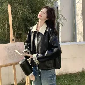 빛채운 하프 검정 여자 체크 자켓 가죽 코트 OPH1