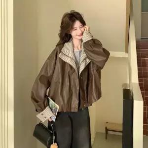 빛채운 여자 체크 코트 가죽 OPH1