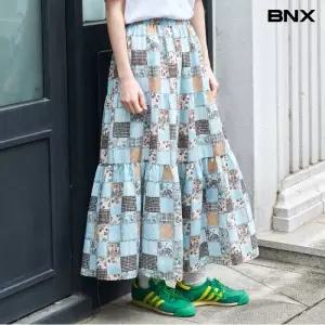빈티지 패치워크 체크 플라워 롱 스커트 (BY2SK009L0)