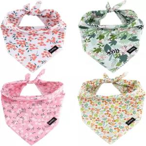 고프샤이 여름 봄 강아지 반다나4PCS 핑크 그린 오렌지 플로럴 프린팅 스카프 빕 커키프 품종 견 소형 XS