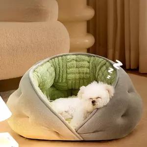 강아지침대 소형견용 사계절 말차 애견침대 파인그린 48x45cm 겨울용 M 보온