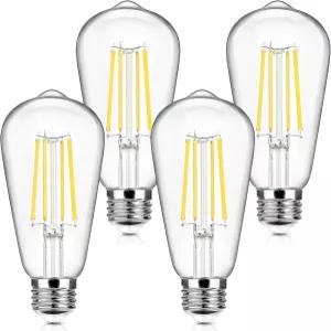 4팩 빈티지 E26 LED 에디슨 전구 00W 등가 400LM 고휘도 8W ST58 필라멘트 5000K 일광 화이트 미디엄