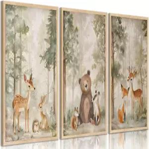 3PCS 우드랜드 동물 보육원 캔버스 월 아트 숲 그림 벽 장식 사슴 수채화 터 남자 방 여자 홈 데코레이션