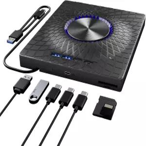 TYYW 외장 드라이브 7in 블러레이/DVD/CD 버너 RGB 앰비언트 라이트 00G 디스크 R/W Windows/Mac/Linux용