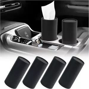 4PCS 차량용 티슈 홀더 박스당 30 얼굴 있는 미니멀리스트 실린더 쓰레기통/코인 홀더(블랙)로 휴대용 컵