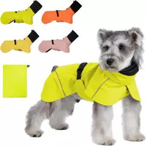 AIDOG 개 비옷 진정 후드가 있는 방수 지퍼 목줄 구멍이 가벼운 코트 및 반사 스트립 녹색 L