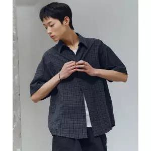 마인드브릿지 다크 체크 오버핏 반팔 셔츠 - 2color