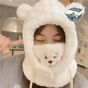 부드러운 겨울 털모자 넥워머 아동용 곰돌이 바라클라바