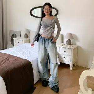 [하프클럽/]여성 V넥 롱슬리브 잔주름 골지 니트 스웨터