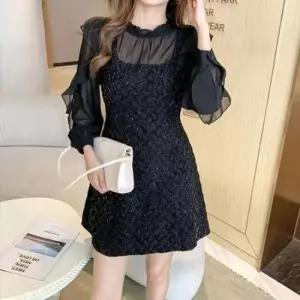 블랙원피스 여성원피스 코디피셜 긴팔 미니원피스 레이스원피스