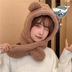 아기곰 후드머플러 포근한 털 원형 목도리 멀티 겨울넥워머