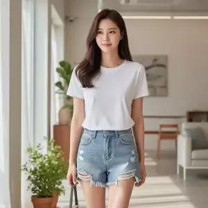 /옷자락 여자 부드러운 신축성 반팔 티셔츠 남방 블라우스