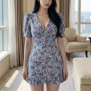 /옷자락 여자 로맨틱 데이트룩 반팔 원피스 하객룩 격식룩