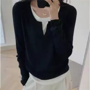 브이 슬릿 레이어드 배색 여자 긴팔 티셔츠 롱슬리브