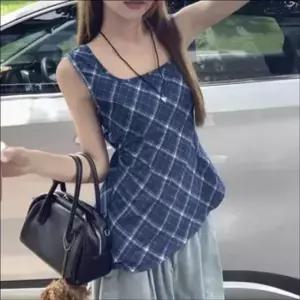 등파임 여성 블라우스 나시셔츠 민소매 언발 여름 체크