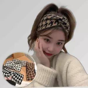 하운드체크무늬 머리띠 헤어밴드 신축성 세안밴드
