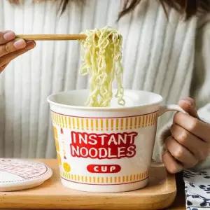 누들 일본식 커버 있는 도자기 라면그릇 누들컵 1000ml