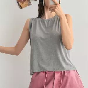여자 여름 크롭티 민소매 라운드넥 골지 스판 나시
