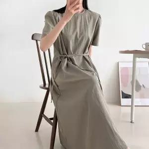 여자 여름 데일리룩 허리끈 바스락 빅사이즈 롱원피스