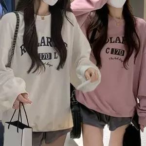 [하프클럽/]여성용 간절기 루즈핏 레터링 기모 맨투맨 긴팔 티셔츠 봄 가을