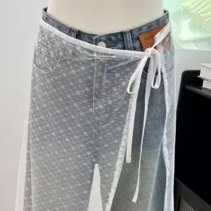 [하프클럽/]청바지 시스루 미디 스커트 여름 데일리룩