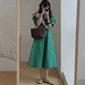 [하프클럽/]여성 코튼 퍼프 플레어 원피스 체형 보완 데일리룩