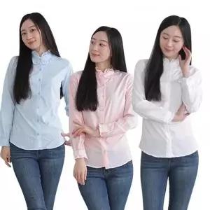 [하프클럽/]bns 여성 프릴 블라우스 국내생산 레이스 카라 와이셔츠 남방 슬