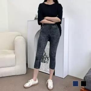 [하프클럽/]데님 7부 레깅스 프린트 팬츠 여름용 돌청 바지
