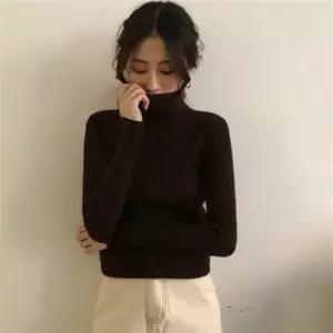 겨울 외출 목폴라 골지 니트 긴팔 데일리 여성 티셔츠