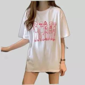 키치 무드 캐릭터 프린팅 박시핏 반팔 티셔츠 데일리룩