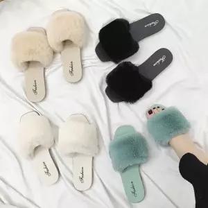 [하프클럽/]겨울 사무실 슬리퍼 퍼 스트랩 따뜻한 여성 실내화