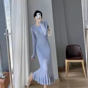 [하프클럽/]여자 3컬러 심플 깔끔한 라인 프릴 골지 롱원피스