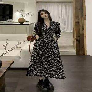 [하프클럽/]여성용 랩 디자인 브이넥 플라워 패턴 원피스