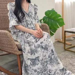 [하프클럽/]여성용 여름용 반팔 쿨링 데일리 원피스 잠옷 5색