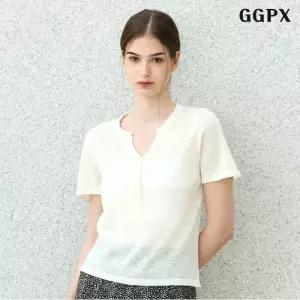 베이직 반 버튼 브이넥 반팔 니트 (GQBKT048D)