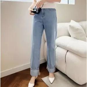[하프클럽/]여성용 롤업 데님 세미와이드 청바지 팬츠