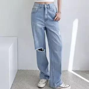 [하프클럽/]여성용 와이드핏 데님 청바지 찢청 팬츠
