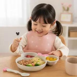 어린이 밀집 식판 아기 나눔접시 곰돌이 이유식 유아 식기세트