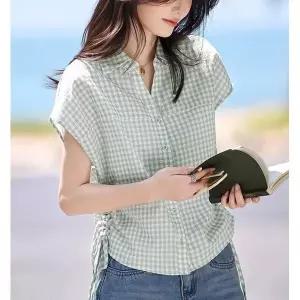 [하프클럽/]사이드스트링 체크블라우스 9232DF