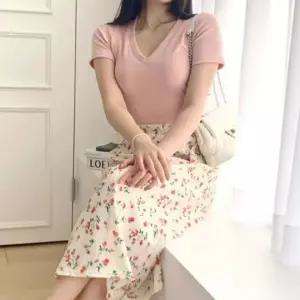 [하프클럽/]여성용 플라워패턴 밴딩 쉬폰 롱 스커트 A라인 데일리 치마